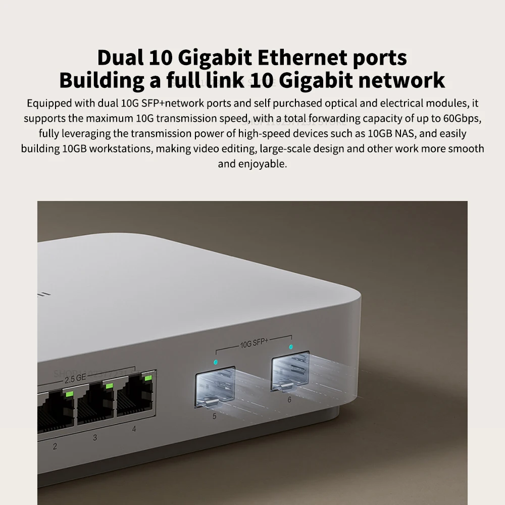 NEW Xiaomi Mi 10G Ethernet Switch 4×2.5G+2×10GMbps Mini Network Switches VLAN Ethernet Splitter Lan Router 6 Ports Hub Switch