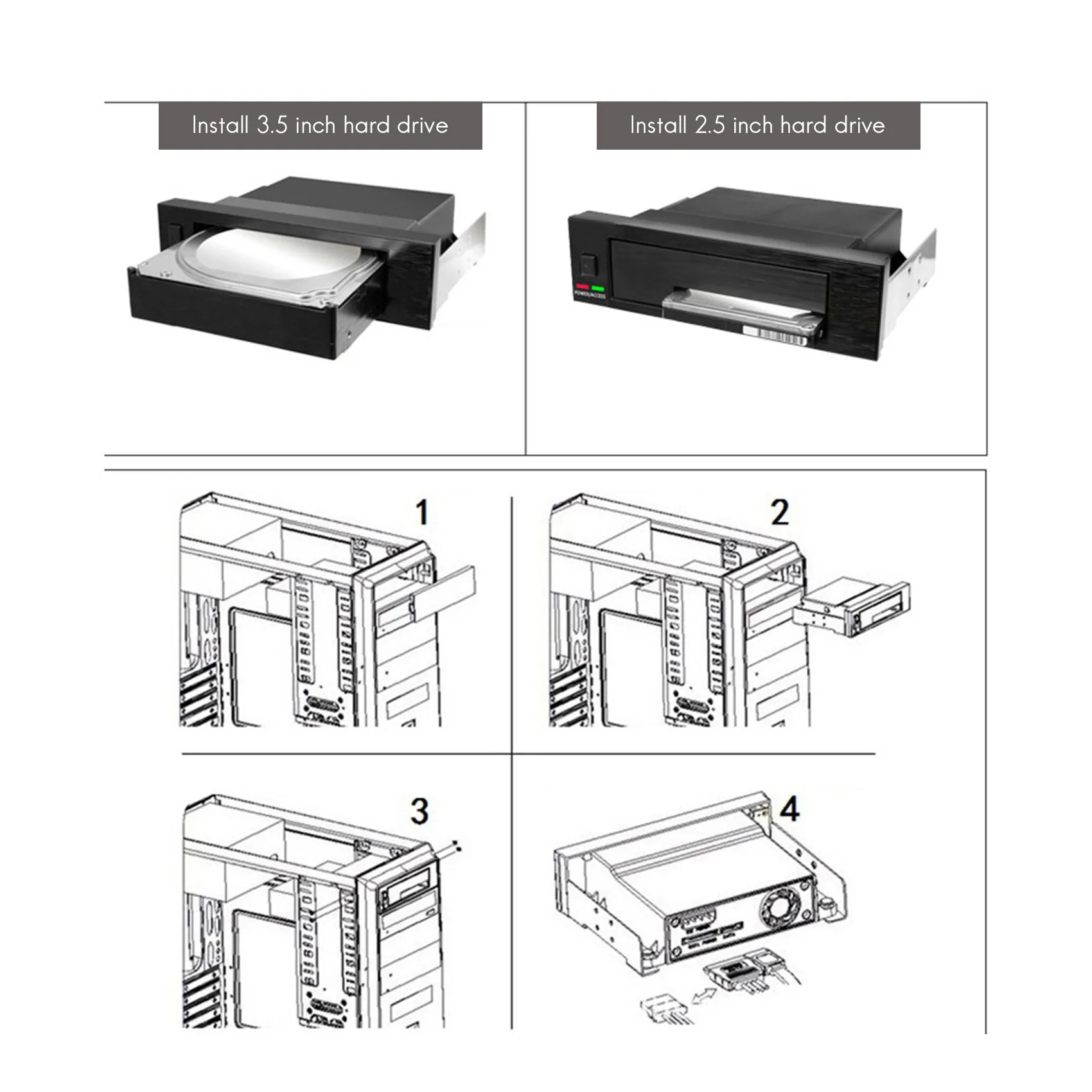 Boîtier de fond de panier de disque dur SATA III, 5.25 pouces, baie interne sans escalier, échange à chaud, Mobile T1 pour disque dur 2.5 pouces, 3.5 pouces