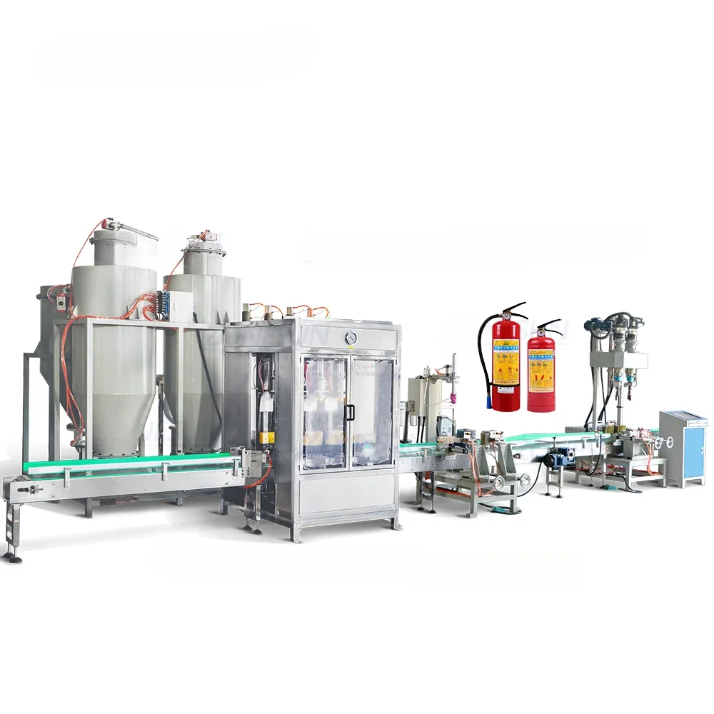 ZONESUN ZS-FE1 Automatic 4 Heads Dry Powder Fire Extinguisher Filling Capping Labeling Machine Packaging Production Line