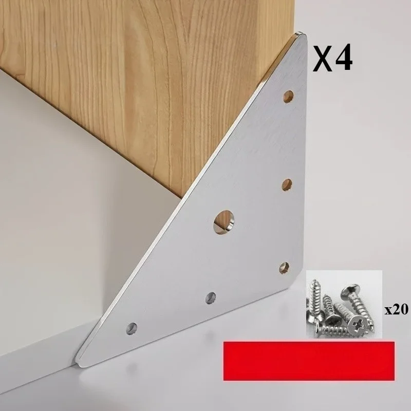 24Pcs (4 Triangle Codes 20 Screws) Stainless Steel Corner Code Triangle Connector Flat Angle Iron Fixed Lamination Furniture Har