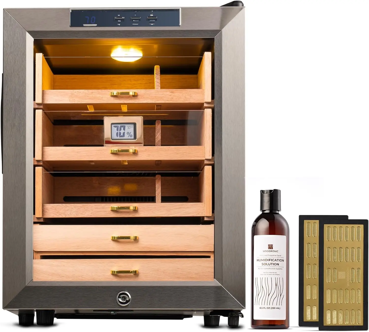 Woodronic Cigar Cooler Humidor for 250 Cigars, 33L Electric Cigar Fridge for Temperature Control, Spanish Cedar Lined Shelves