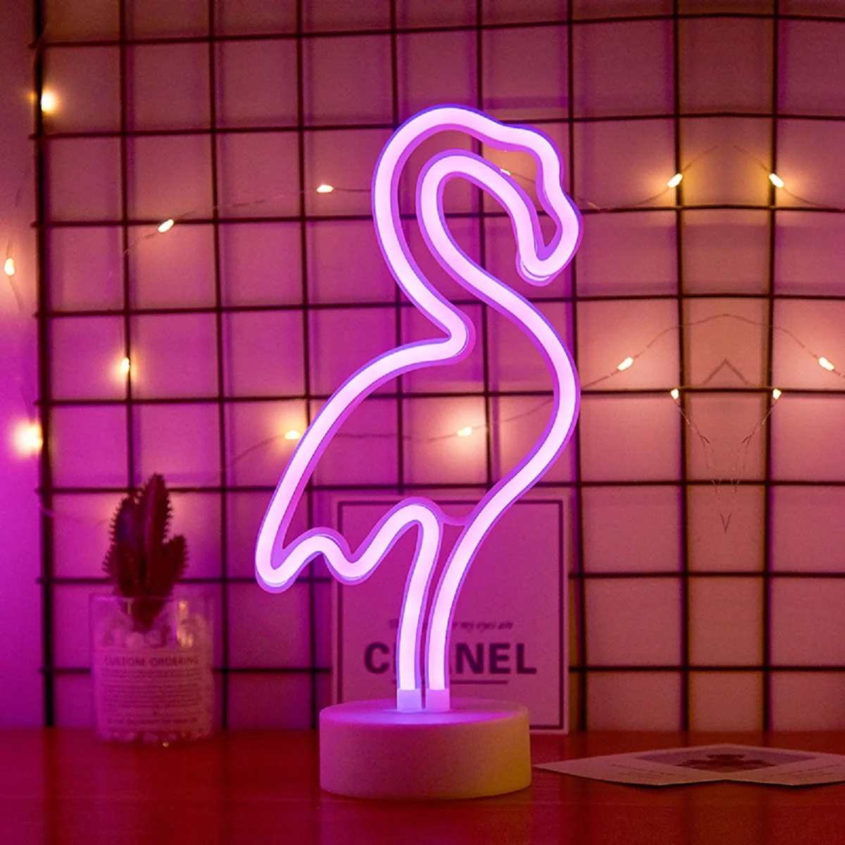Neon Sign LED Neon Lights USB/Battery Power Neon-Lamp Wedding Table Kids Bedroom Home Decor Flamingo Cactus Lamp Decoration