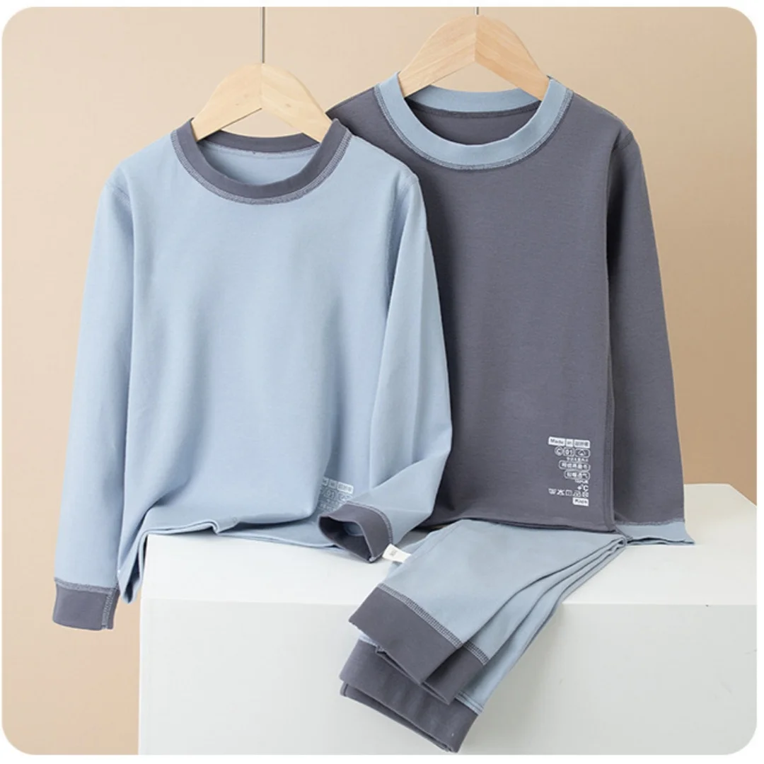 أطفال بوي القطن ملابس اخلية حرارية مجموعات الشتاء 4-9Y الأطفال التباين اللون الدافئة المتسكعون طويلة الأكمام السراويل لينة فتاة منامة #3
