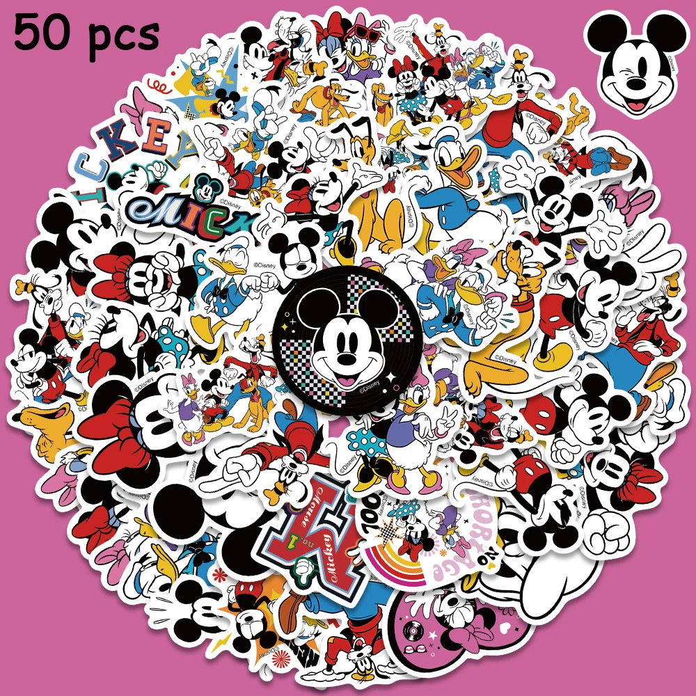 

50pcs Disney Mickey Mouse Minnie Mouse Pluto Stickers Cute Graffiti Decals For Kids Laptop Luggage Scrapbook Diary Sticker