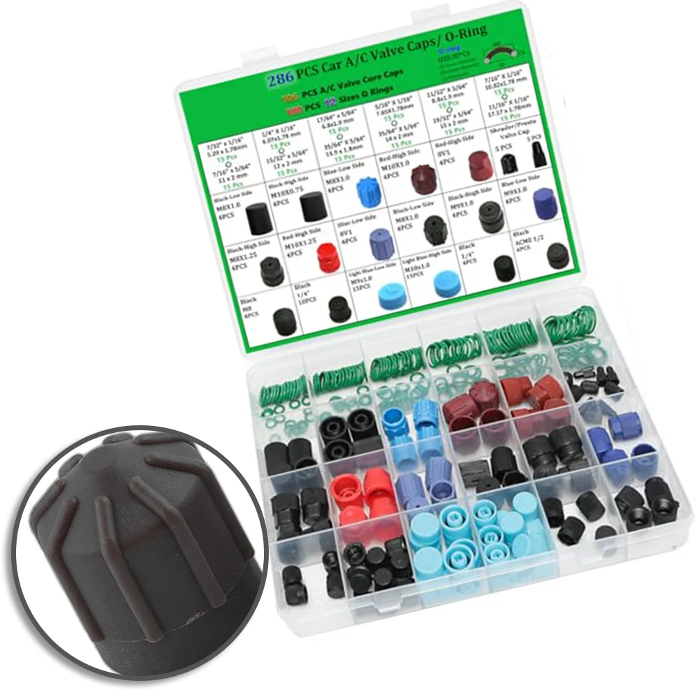 AC System Maintenance R134a Valve Cap Kit O-ring Assortment As Shown In The Picture 12 O-ring Sizes OE Spec Fit