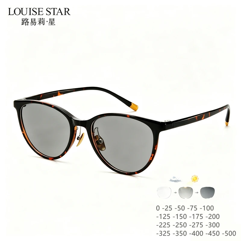 Plastic steel cat eyes cute myopia glasses photochromic resin lenses for women's fashion myopia astigmatism customization