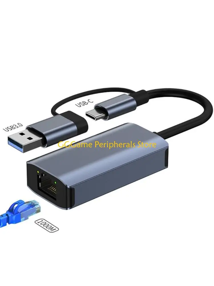 U55B Driverless USB Ethernet Dongle with RJ45 Port, USB-A or Type C Host End, and 10/100/1000 Mbps Speeds for Office and Travel