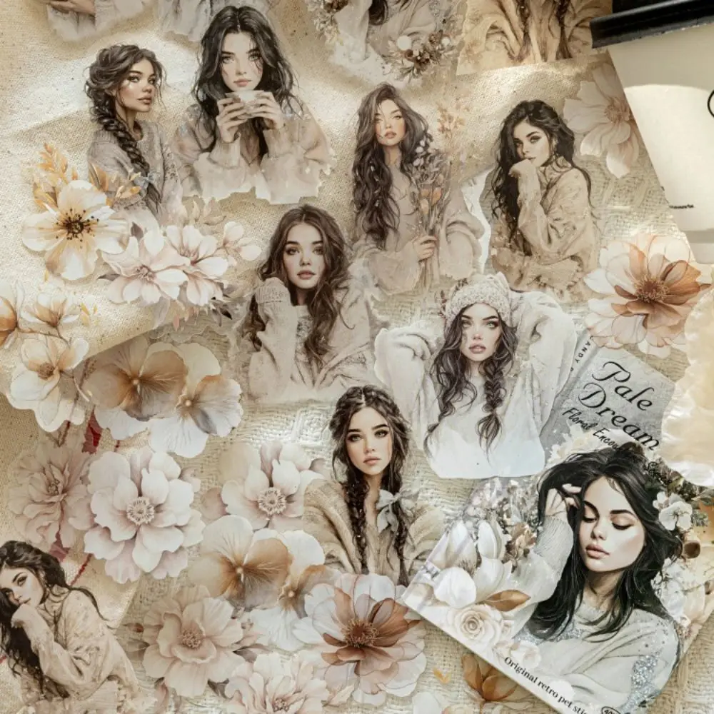 Naklejki PET z motywem botanicznym, kwiatowe spotkania, rękodzieło DIY, wodoodporne naklejki do dekoracji dziennika, naklejki zdejmowalne do tła pamiętnika