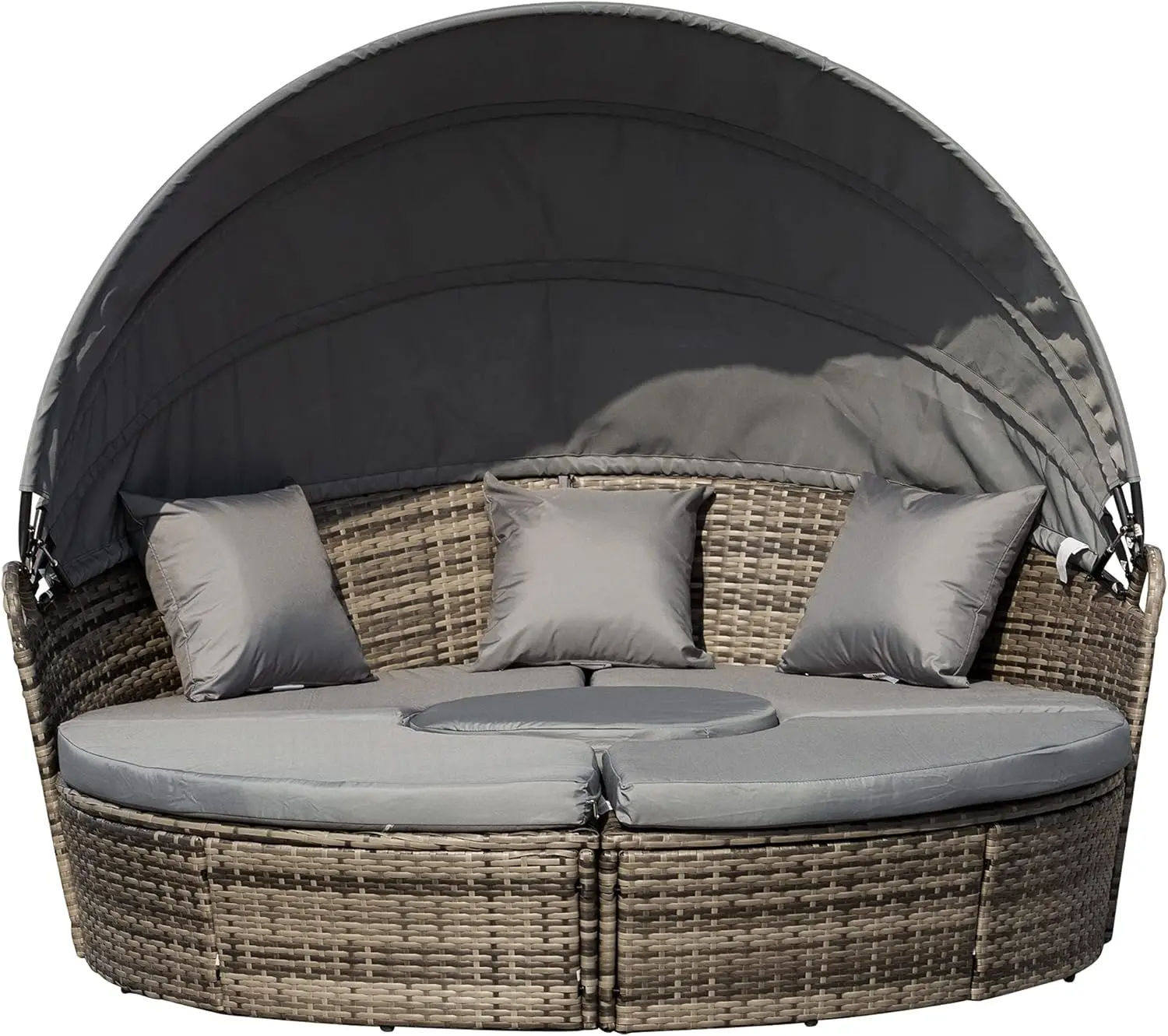 

Outsunny 4-Piece Round Convertible Daybed with Cushions, Outdoor PE Rattan Patio Wicker Sofa Set, Sunbed with Adjustable Sun Can