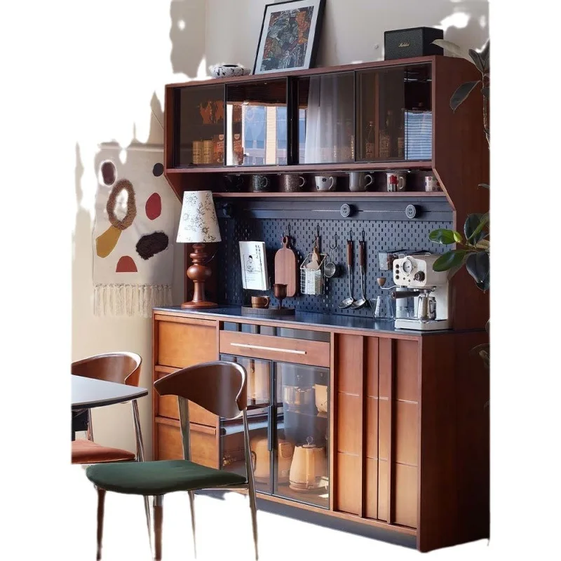 

Retro solid wood French dining side cabinet integrated storage cabinet against the wall, living room locker, medieval tea cabine