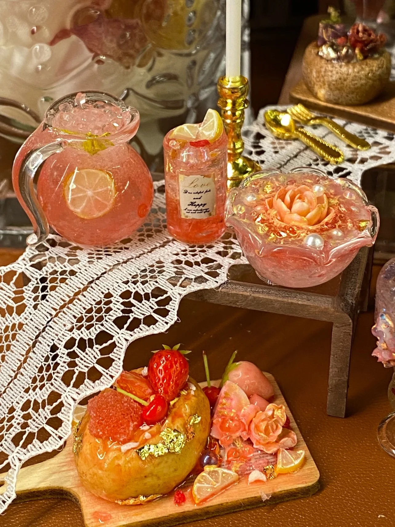 Dollhouse Miniature Flowers Cakes Modle Blythe Clay Drinks Accessories Tiny Dessert Display Tea Party Decor Photography Props