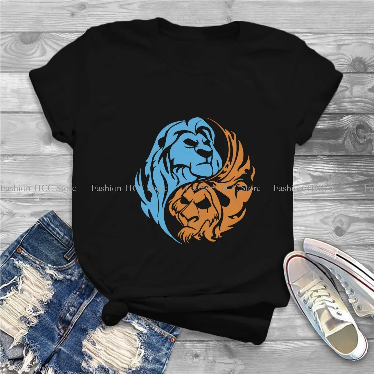 Lion Polyester TShirts Mufasa And Scar Yin Yang Personalize Men's T Shirt Funny Clothing