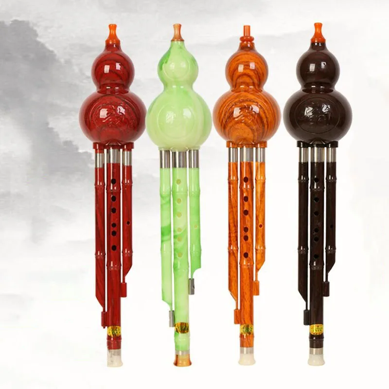 Resin Hulusi B-flat/C Key Children Adults Vertical Blowing Gourd Cucurbit Traditional Wind Flutes Detachable Portable Hulusi