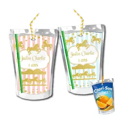 Carousel Horses Juice Pouch Labels Favor Tag Chip Bag Candy Treat Box Water Bottle Stickers Birthday Party Christmas Decoration