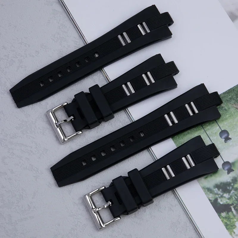 Watch Band for Bvlgari Diagono Rubber Silicone Black Solid Stainless Steel Buckle Men Women Special Convex Interface 26x9mm