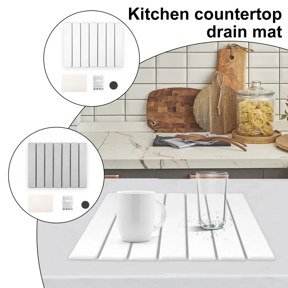 

2 Colors Foldable Stone Dish Drying Mat Diatomite Tableware Pads Non-slip Reusable Dish Drainer Mat Kitchen Accessories 40x30 Cm