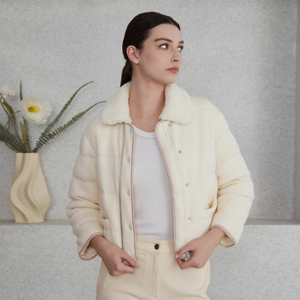 CA-26 Luxe femmes vêtements d'hiver court épaissi 90% résines blanches vers le bas manteaux veste de laine