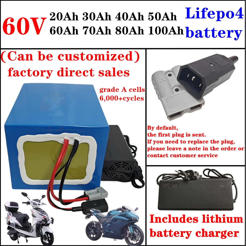 Deep cycle 60V 60ah 50ah 80ah 100ah 20ah 30ah 40ah 70ah Lithium Lifepo4 battery for 2KW 3KW 5KW motor