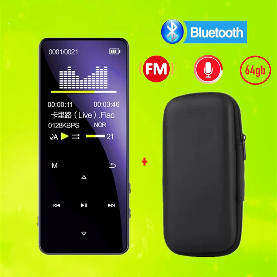 

64gb MP3 Player With Bluetooth Hifi Lossless Audio Recorder Music Mp4 Player Touch Screen Portable Audio Walkman FM Radio E-Book