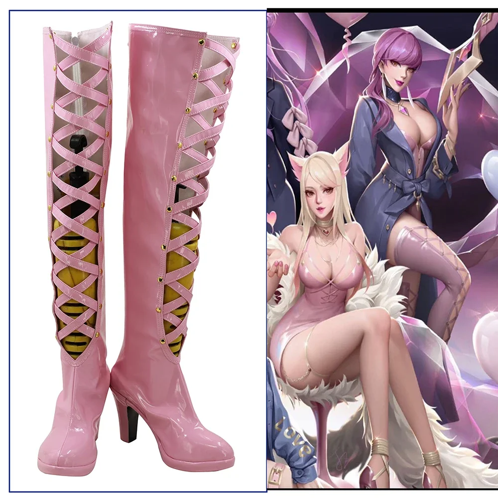 

Game LOL KDA Evelynn Agony's Embrace Cosplay Pink Boots High Heels Shoes Custom Made Any Size