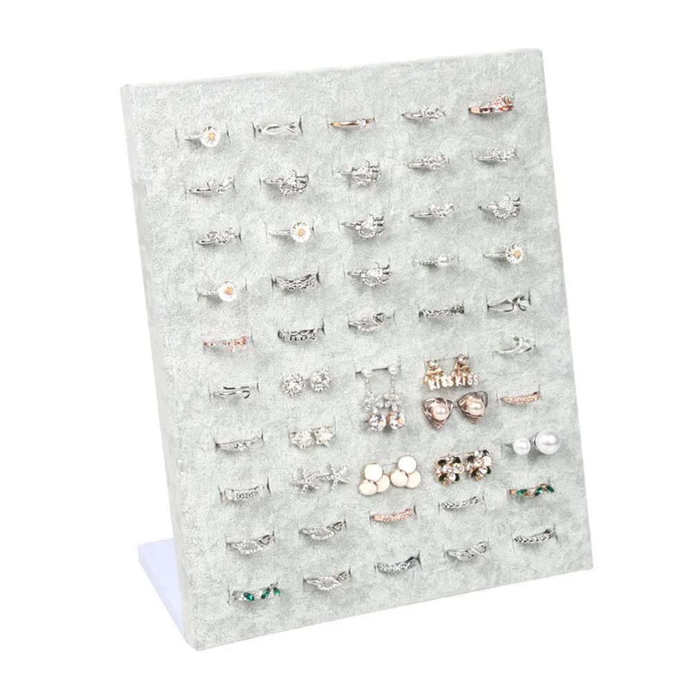 

Витрина для колец на 50 мест, с гладким флокированным покрытием, серая, современный дизайн, для хранения ценных украшений