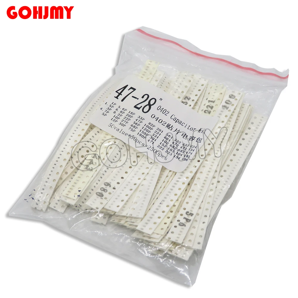 0402 SMD Ceramic Capacitor Assorted Kit 1pF~10uF 50values*50PCS=2500PCS Chip Ceramic Capacitor Samples ki