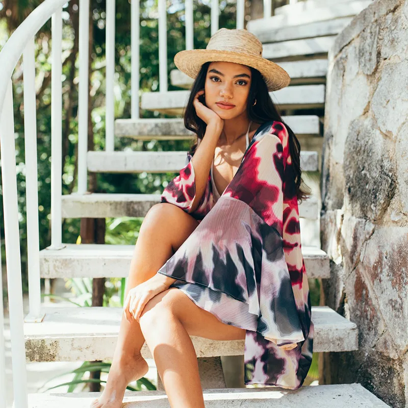 Cárdigan para cubrir para mujer, traje de baño con estampado teñido anudado, temperamento, Bikini de playa, protector solar, traje de protección UV 2022