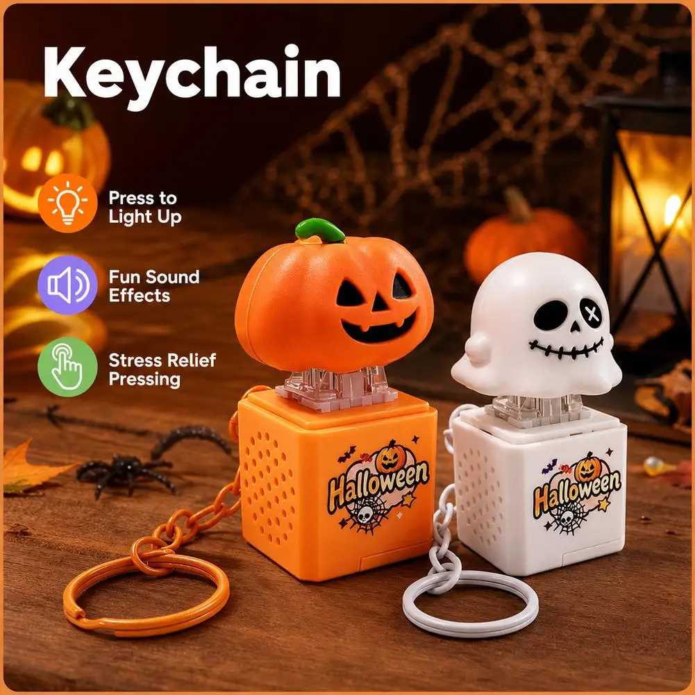 Halloween Press Glowing Fidget Clicker Keychain Ghost Pumpkin Keyboard Keychain Anti Stress Keyring Party Gifts
