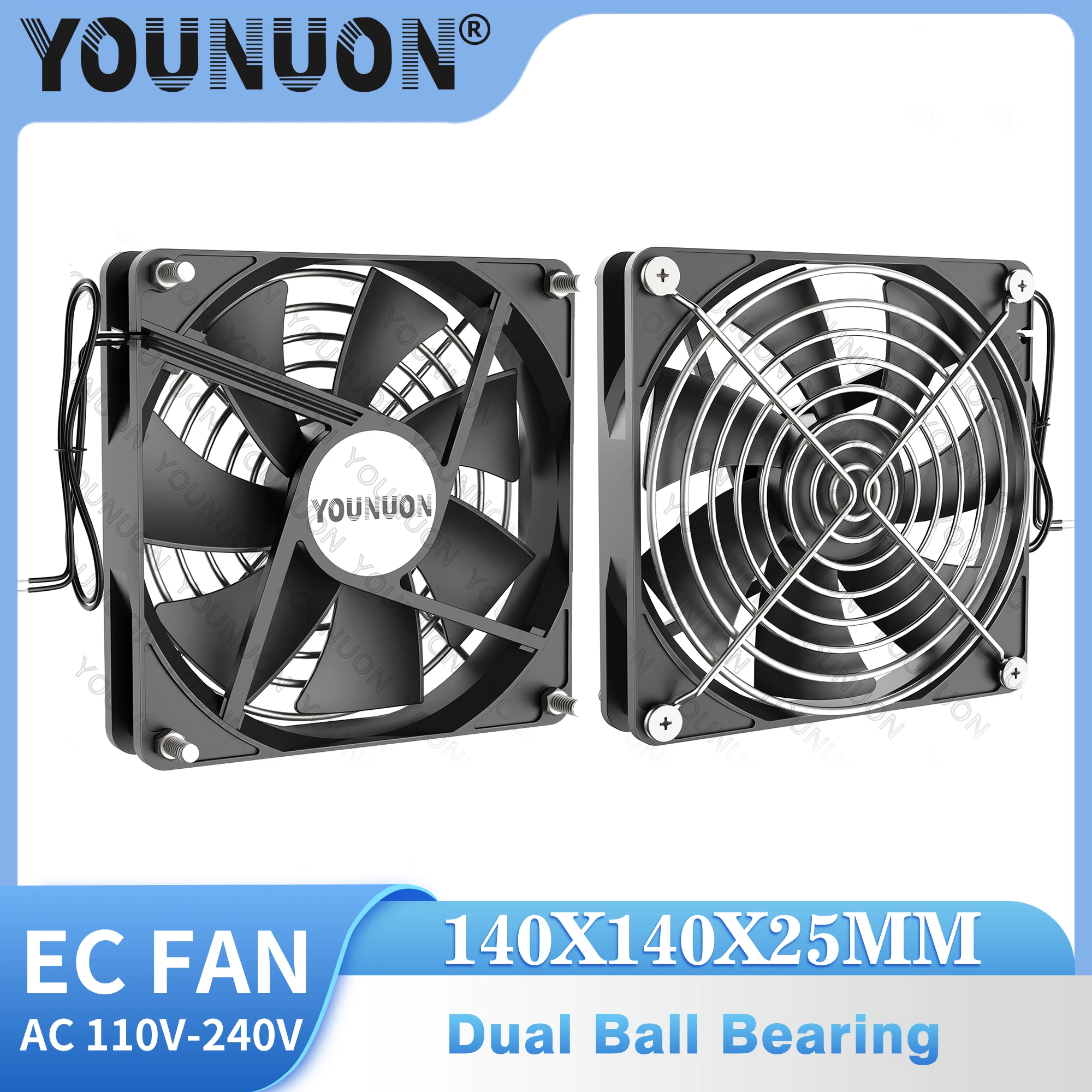 

1PCS YOUNUON 140x140x25MM EC Axial Fan AC 10V 115V 120V 220V 240V Rushless Cooling Fan For PC Ventilator Smokehouse