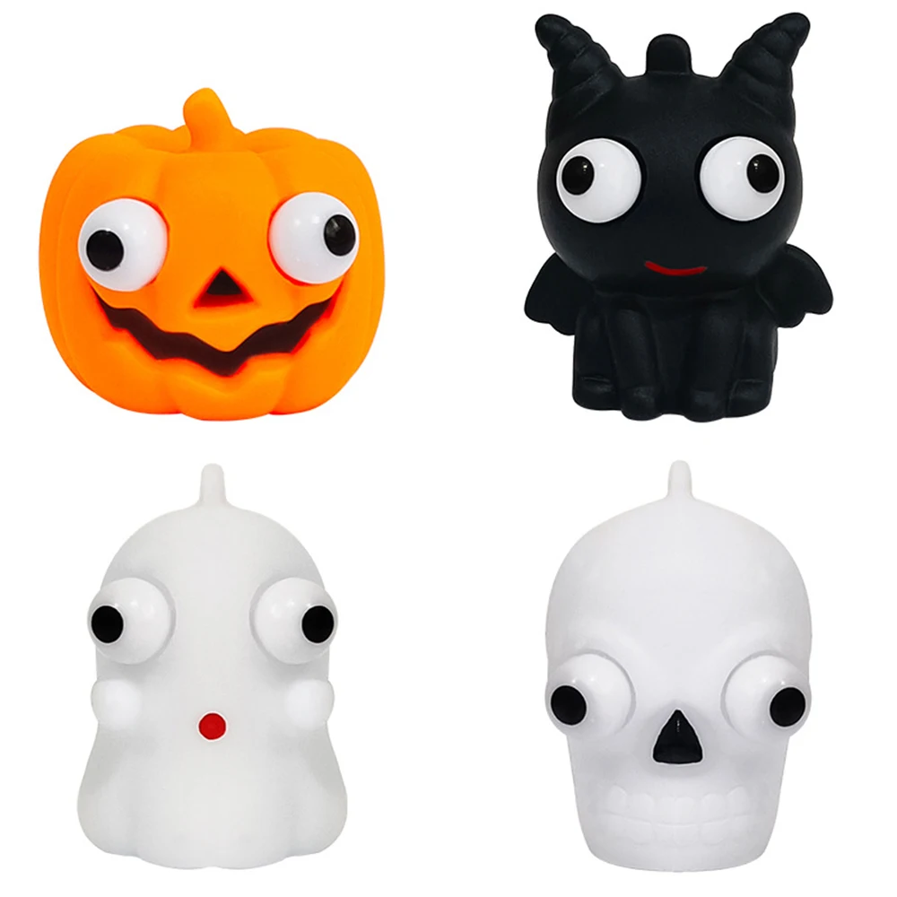 3pcs Random Halloween Pumpkin Ghost Squeeze Bumpy-eyed Decompression For Halloween Birthday Party Toy Supply