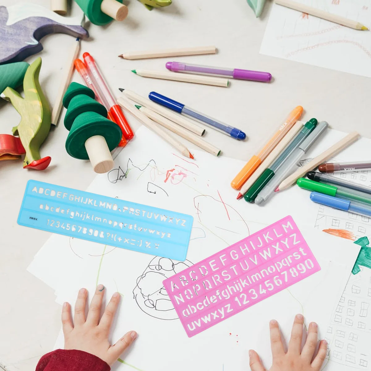 4-teilige Buchstaben-Schablonen, Zahlen, bunte Graffiti-Lineale, ausgehöhlt, für Kinder, alphabetisch