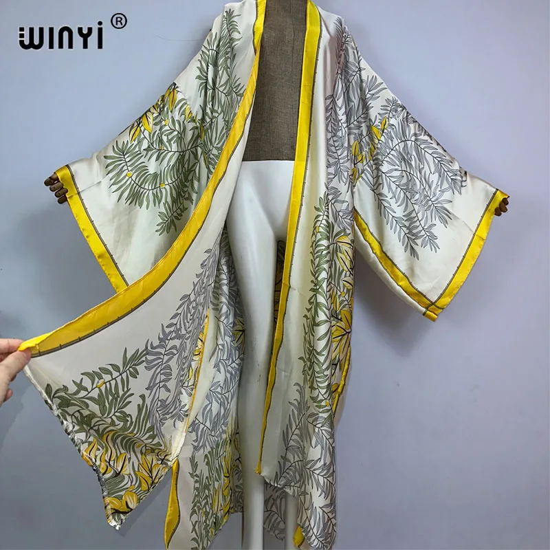 Imagem -03 - Winyi África Verão Mulheres Preto Impressão de Manga Longa Cardigan Feminino Solto Praia Cobrir Boho Vestido Streetwear Férias Quimono