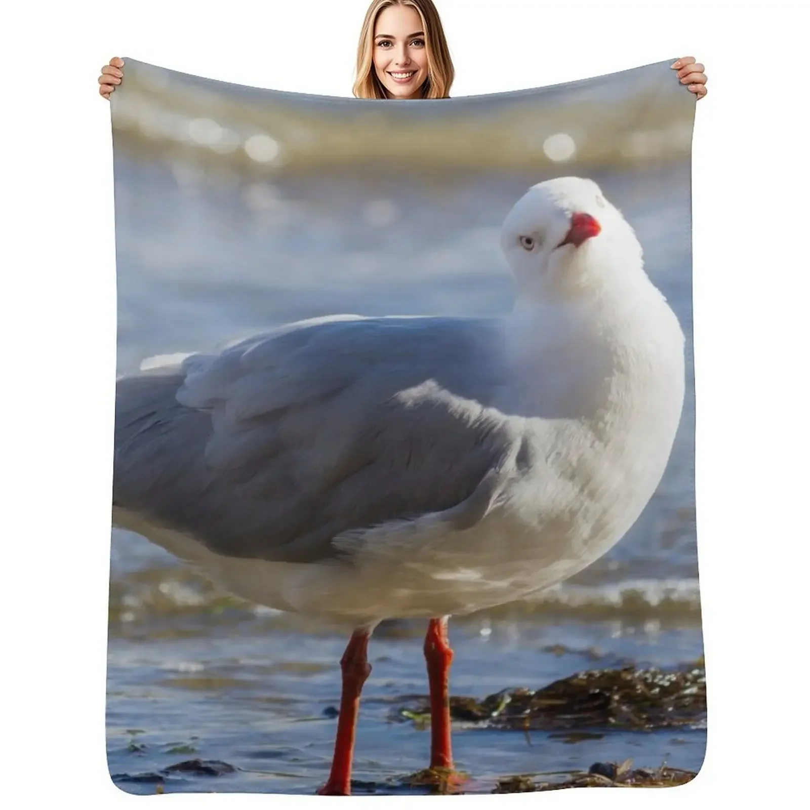 

Seagull Throw Blanket Summer Cute Plaid Polar decorative Blanket