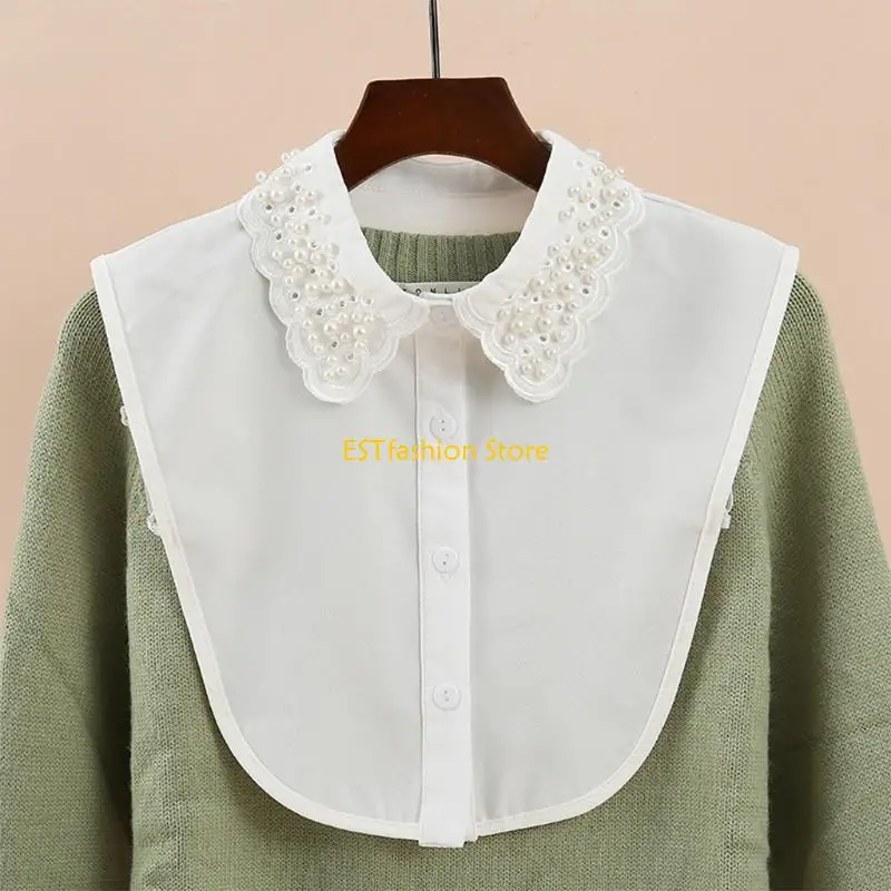 Y5GC in stile coreano imitazione perle perle collare finto per donne blusa bianca staccabile blougino ricamo stroppato