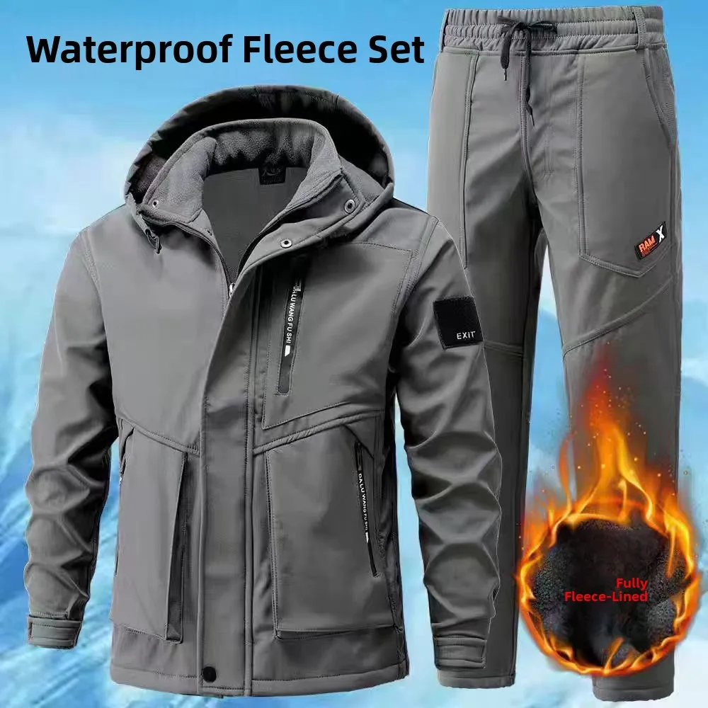 

Мужской осенне-зимний комплект: утепленная флисовая водонепроницаемая ветрозащитная куртка и брюки для походов, катания на лыжах, альпинизма и работы