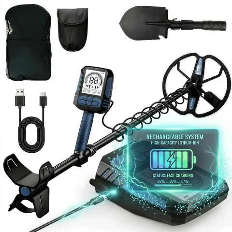 Detector de Metais Subterrâneo SUNPOW para Adultos, Recarregável, Bateria de 35H, IP68 à Prova d'Água, 10 Polegadas de Profundidade, 4 Modos, Kit Detector de Ouro para Caça ao Tesouro e Praia