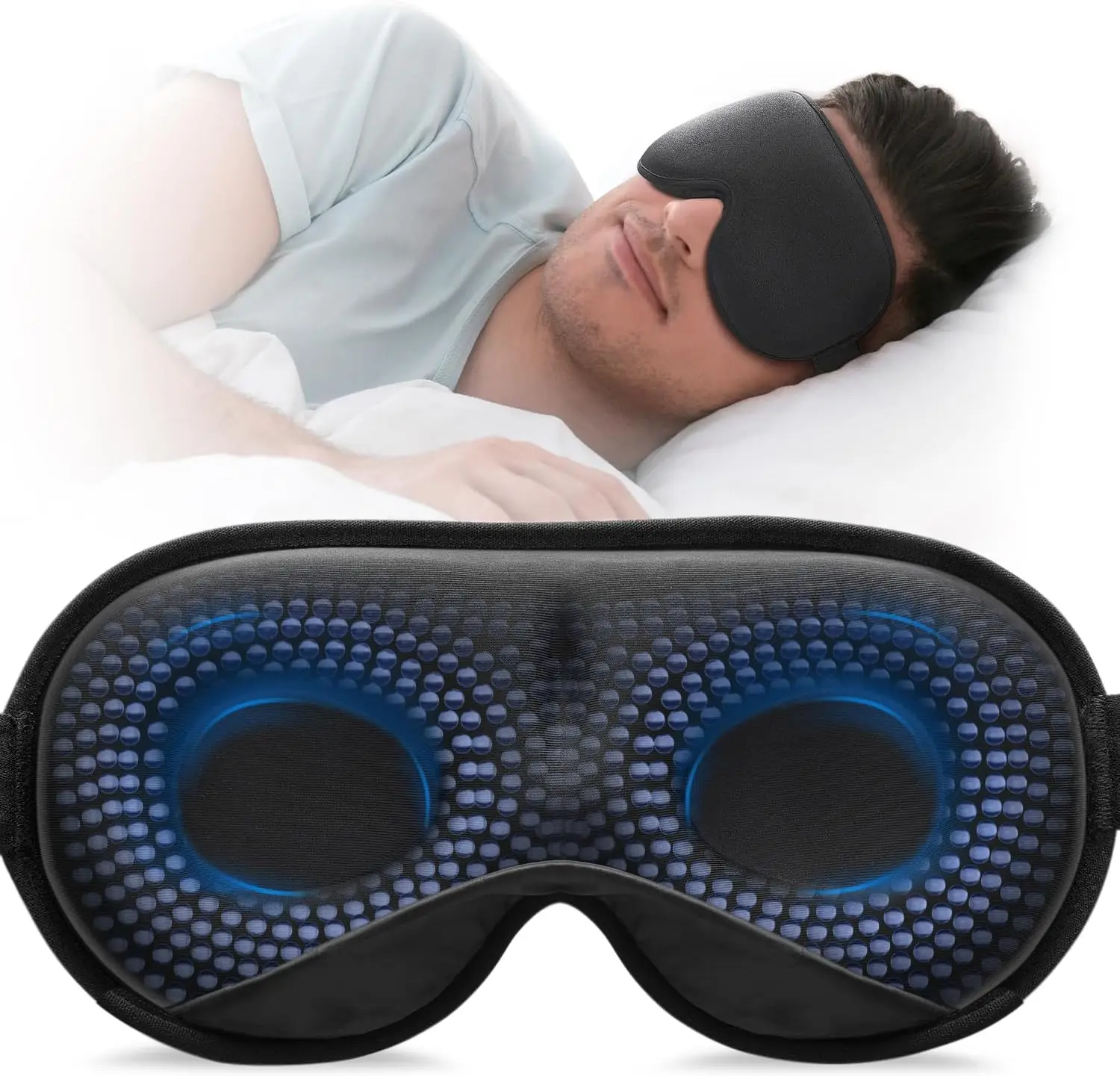 

Weighted Sleep Mask for Women Men 3D Contoured Eye Mask 4.2oz Blocking Light Adjustable Strap Travel Nap Yoga Black