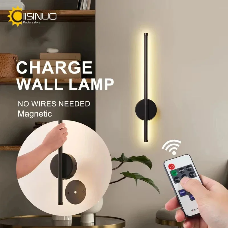 

Unlimited dimming with remote control rechargeable 50/80cm wall lamp for bedroom, living room, study room, bedside night light