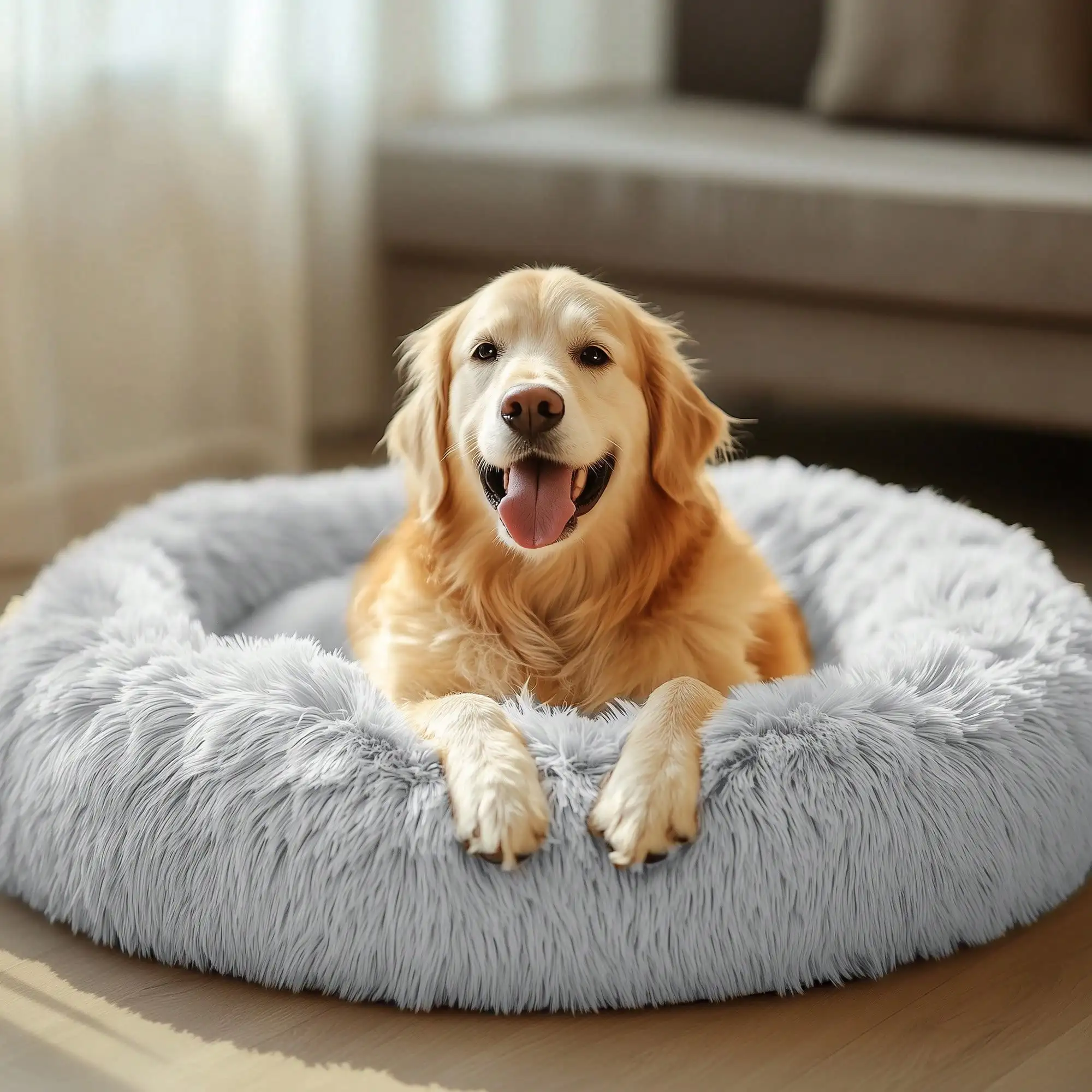 1 PC Fluffy Donut Pet Bed - Cozy Plush Orthopedic Support, Anti-Anxiety, Washable, Non-Slip, For Cats & Dogs Of All Sizes