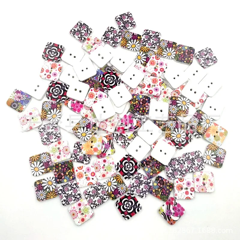 Bottoni quadrati in legno stampati con sfondo bianco da 15 mm Adesivi decorativi fatti a mano per bambini fai-da-te 50 in una confezione