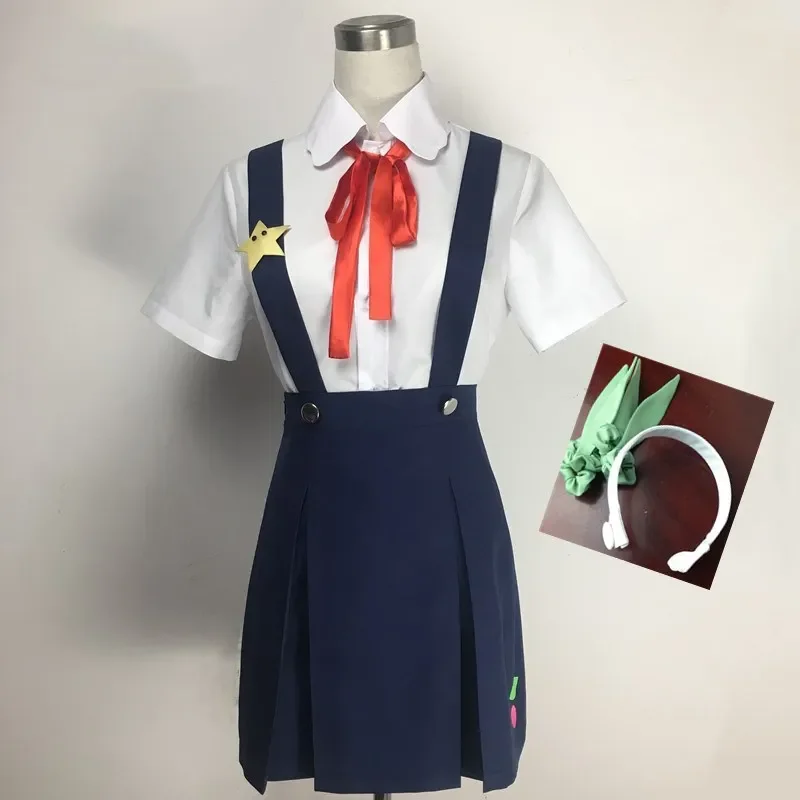 Traje de Cosplay Anime Bakemonogatari para Mulheres, Série Monstory, Hachikuji Mayoi 894 Saia de Cinta Azul Sexy Halloween Party Suit