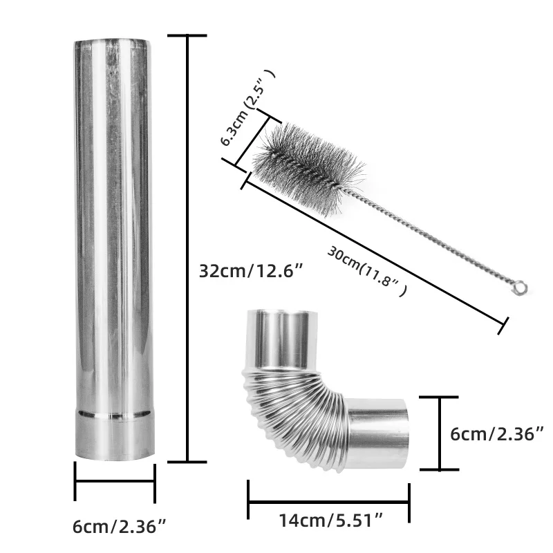 

Дымоход из нержавеющей стали диаметром 6 см, прямой колено для трубы, аксессуары для отопления, дровяная печь для кемпинга