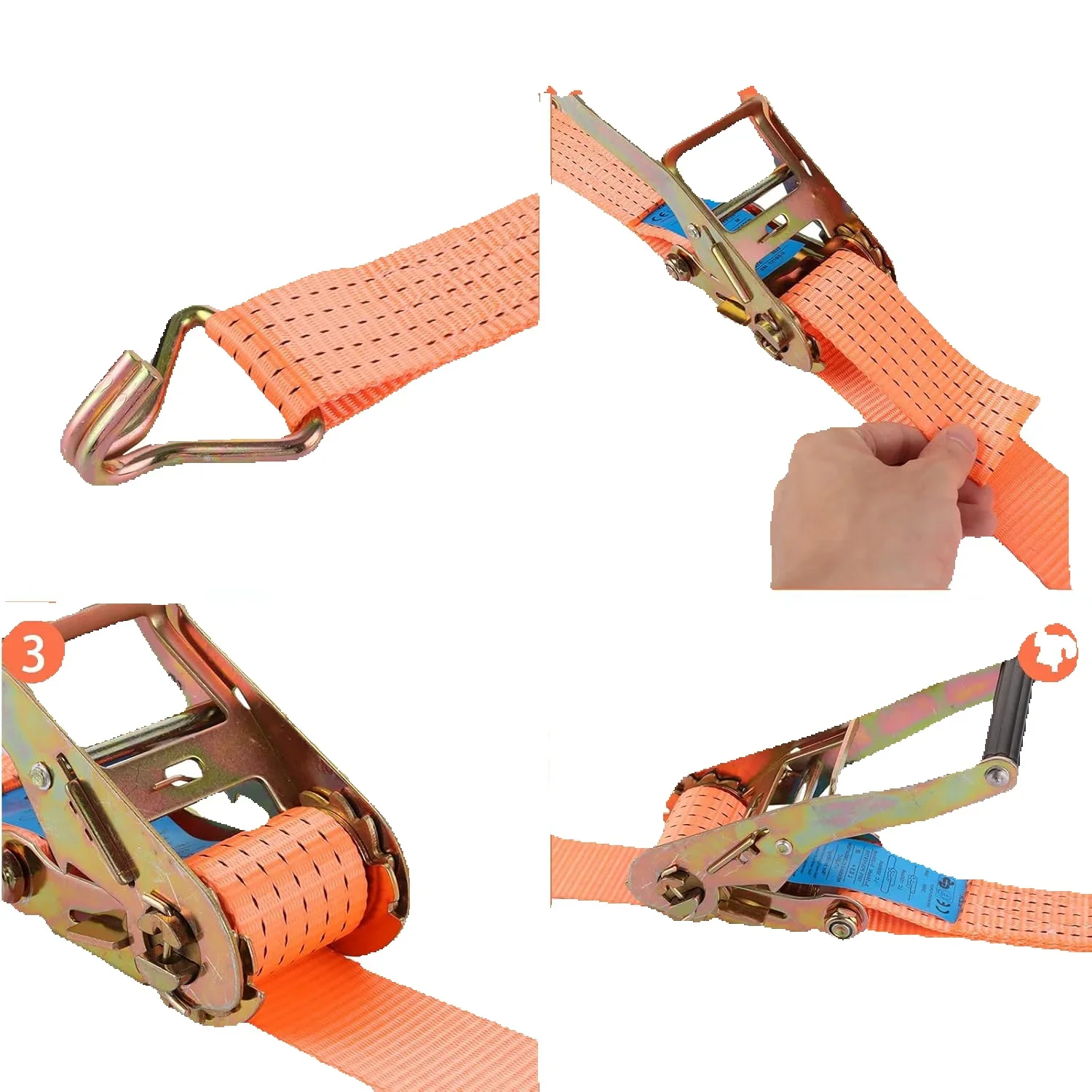 أشرطة سقاطة عالية التحمل بطول 5 أمتار مكونة من قطعتين برتقالية للشاحنات والقوارب وقوارب الكاياك والبضائع #1