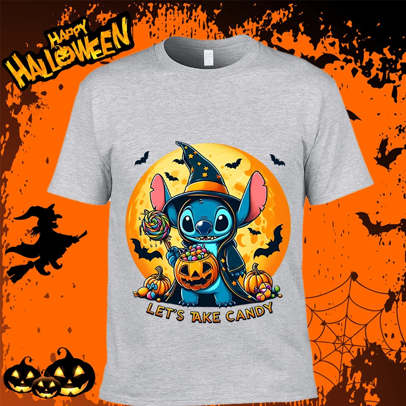 Halloween Stitch lets take candy printed men's T-shirt casual tops pure cotton short sleeves