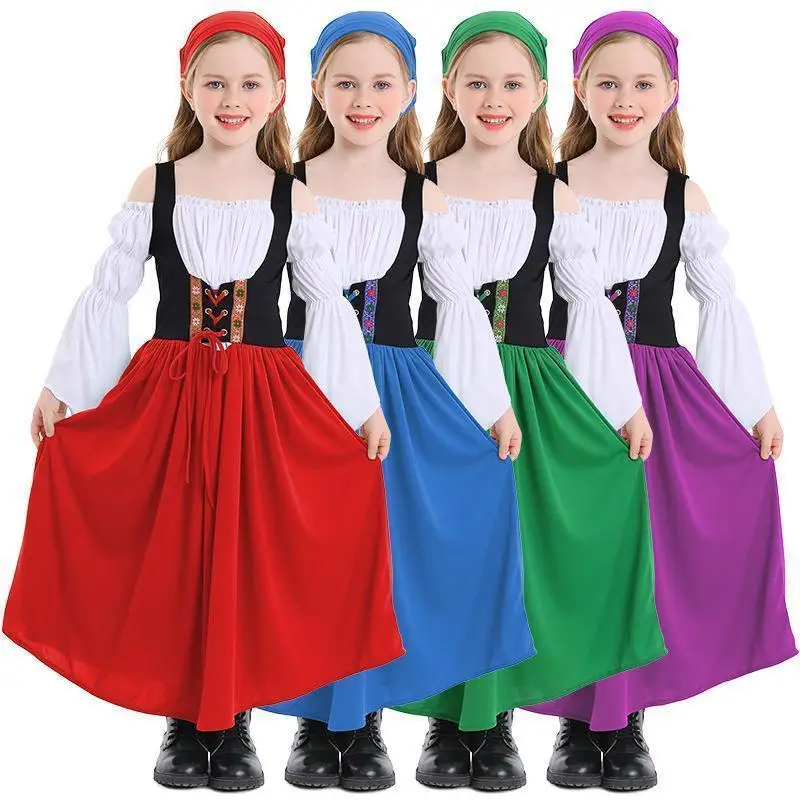 

loween Costume Children's Medieval Farmwear Mh Beer Festival Long Skirt Stage Costume Ladies' Special Ocn Gown