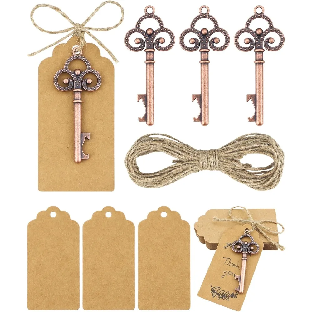 

30 PCS Vintage Skeleton Key Bottle Openers, Party Return Gifts for Guests, Key Bottle Opener with Escort Card Tag and Twine for