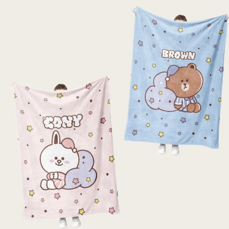 Line Friends Brown Cony Decke, hoher Farbwert, Animation, Cartoon, Digitaldruck, für Zuhause, niedlich, weich, warm, Klimadecke – Detail 4