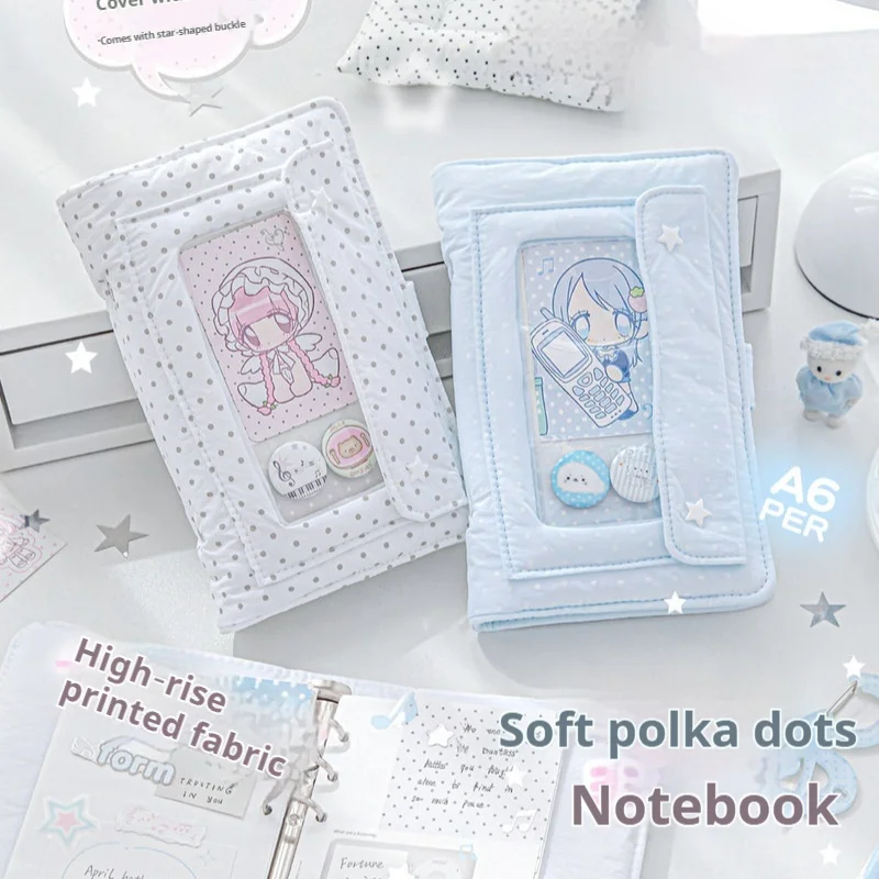 RosyPosy A6 Polka Dot M5 Binder Notebook Soft Cover Pocket Journal cute Aesthetic Diary Planner for Girls,School Office Supplies