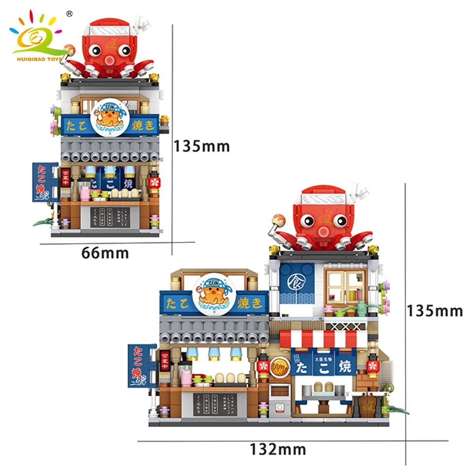 HUIQIBAO City Mini Chinese Street View Grocery Store Meat Shop Building Blocks Japanese Food  Ice Shop Figures Bricks Toys Child