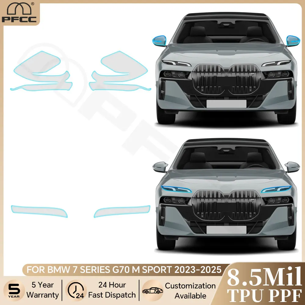 For BMW 7 Series G70 M Sport 2023 2024 Pre-cut PPF Clear Bra Headlight Rearview TPU Paint Protection Film Anti-scratch Resistant